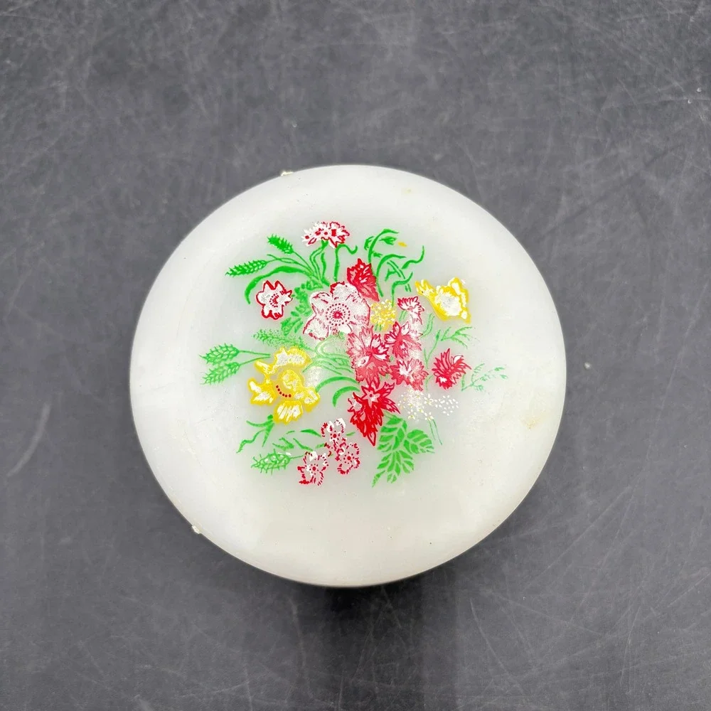 Vtg Trinket Box Hand Painted Floral White Jewelry Case 3.75